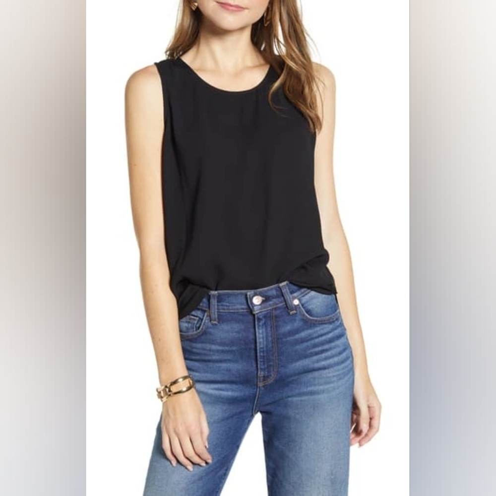 Halogen Scoop Neck Woven Shell NWT